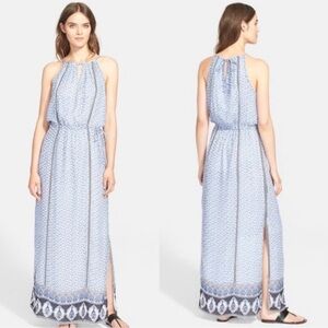 Joie Karatt Mixed Print Blue Combo Side Slit Silk Dress size Small